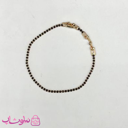 خرید  دستبند زنانه ژوپینگ ظریف طرح تنیسی نگین مشکی 