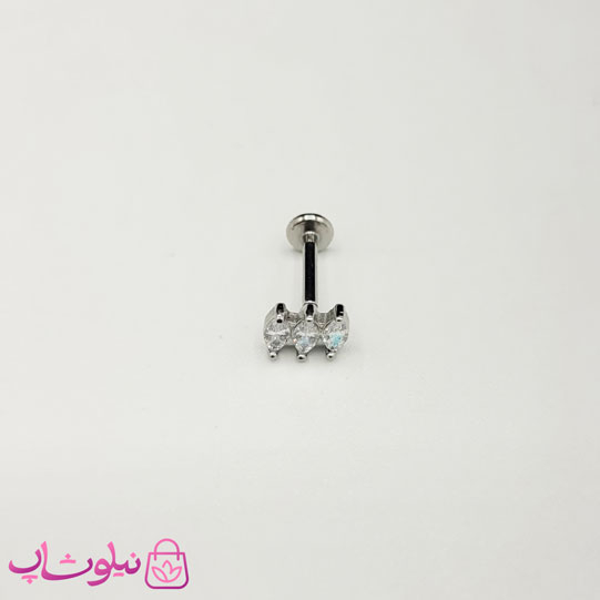 خرید پیرسینگ گوش سه نگین با قفل تخت