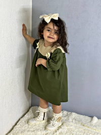 پیراهن دخترانه لینن سبز کد 041118