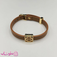 خرید  دستبند زنانه لووه Loewe چرم استیل رنگ قهوه ای روشن 