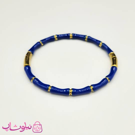 خرید  دستبند زنانه استیل مدل بامبو (استخوانی) آبی 
