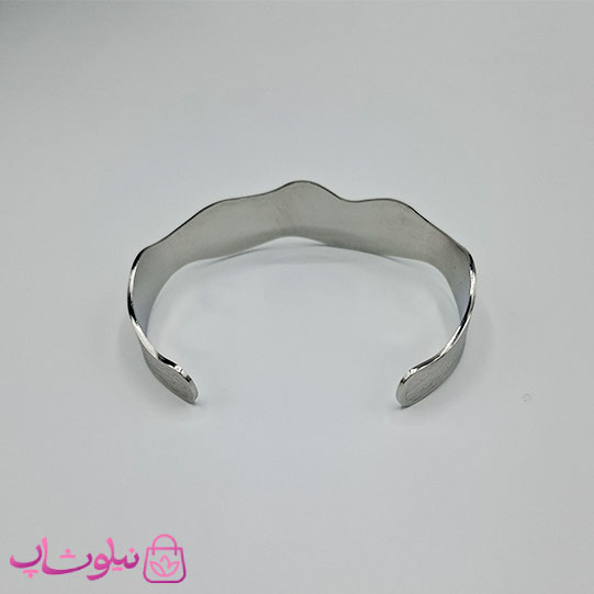 بنگل زنانه مدل منحنی استیل نقره ای رنگ کد 1998