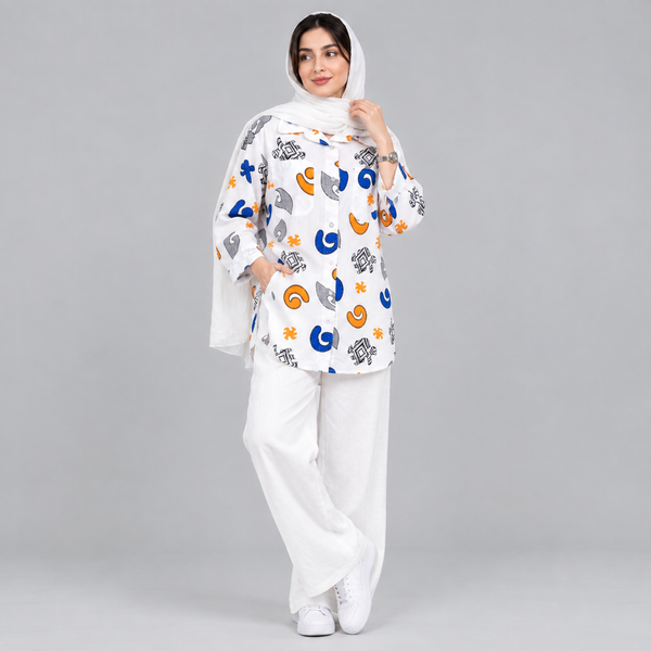 مانتو زنانه لینن طرح دار پازل کد 205