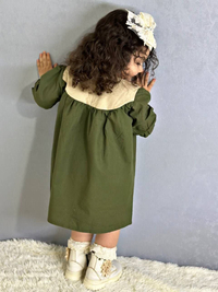 پیراهن دخترانه لینن سبز کد 041118