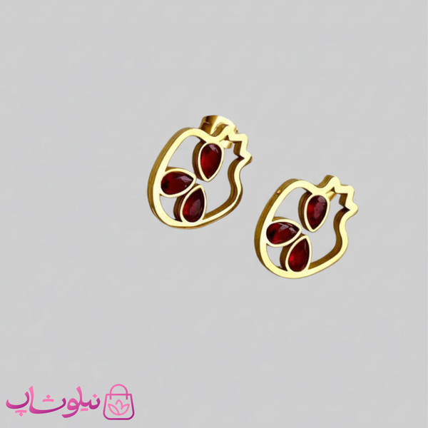 خرید  گوشواره میخی زنانه طرح انار شب یلدا 