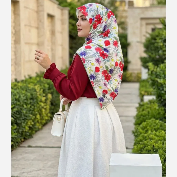 خرید روسری مجلسی طرح گلناز قواره بزرگ 140 سانتیمتر نخ کاستوم سیتو