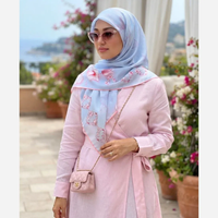 روسری نخ کاستوم قواره بزرگ 140 در 140 طرح آرام آبی و صورتی