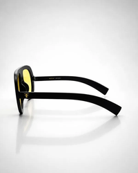 عینک آفتابی UV400 اروپایی اورسایز فریم مشکی عدسی زرد | Yellow Lens Flat-Top Aviator Oversized Sunglasses