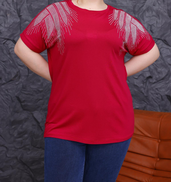 بلوز زنانه ویسکوز نگین دار طرح بال فرشته کد 55
