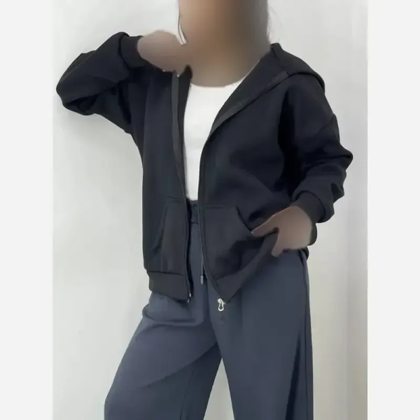سویشرت جلو زیپ دار مشکی دورس تو کرکی فری سایز