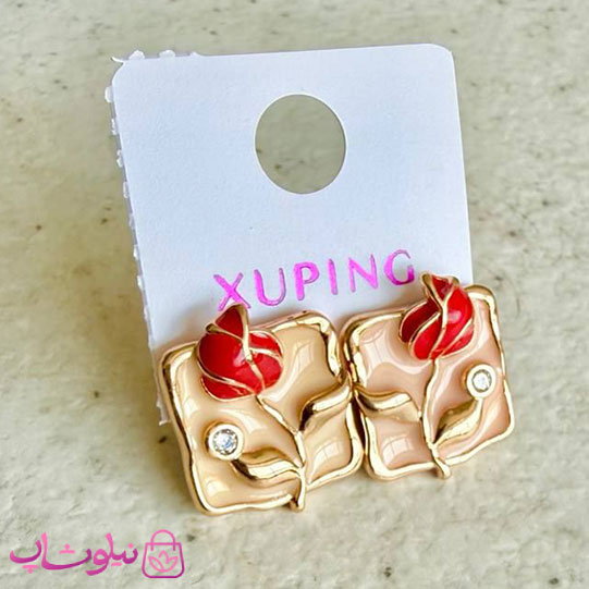 خرید گوشواره زنانه ژوپینگ مدل میناکاری با گل برجسته