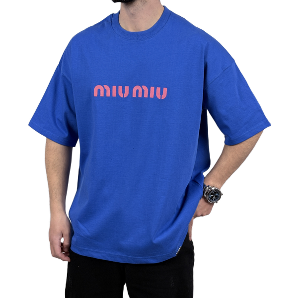خرید تیشرت آستین کوتاه مردانه دونخ آبی مدل MIU MIU