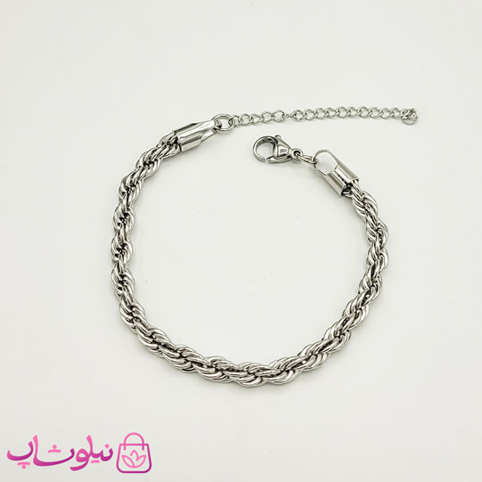 خرید  دستبند زنانه طنابی استیل نقره ای عرض 5 میل 