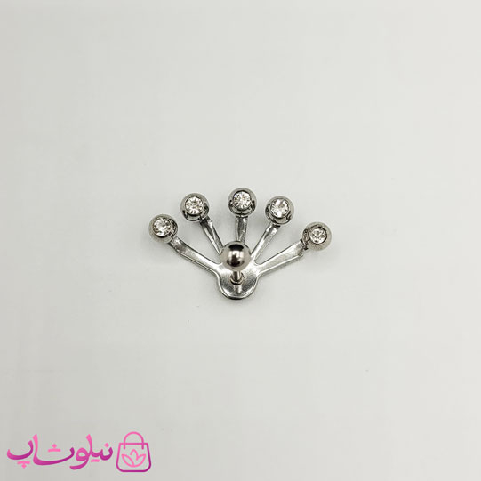 خرید پیرسینگ گوش استیل مدل قایقی نقره ای رنگ با نگینهای سفید