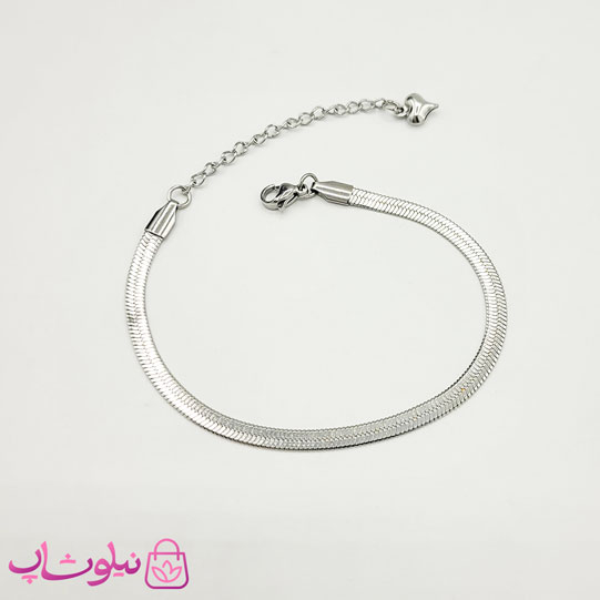 خرید دستبند دخترانه هرینگبون نقره ای استیل 4 میل