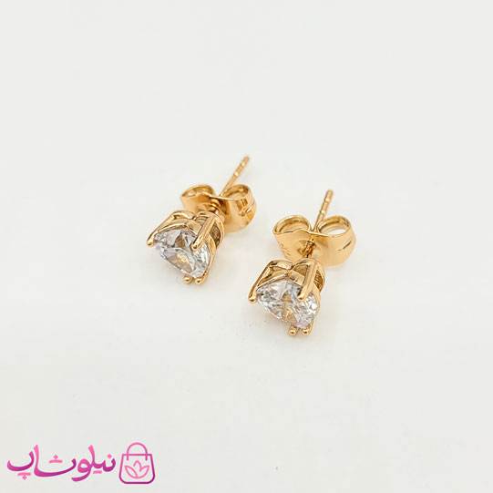 گوشواره میخی ژوپینگ طلایی مدل قلبی سفید کوچک کد 1991