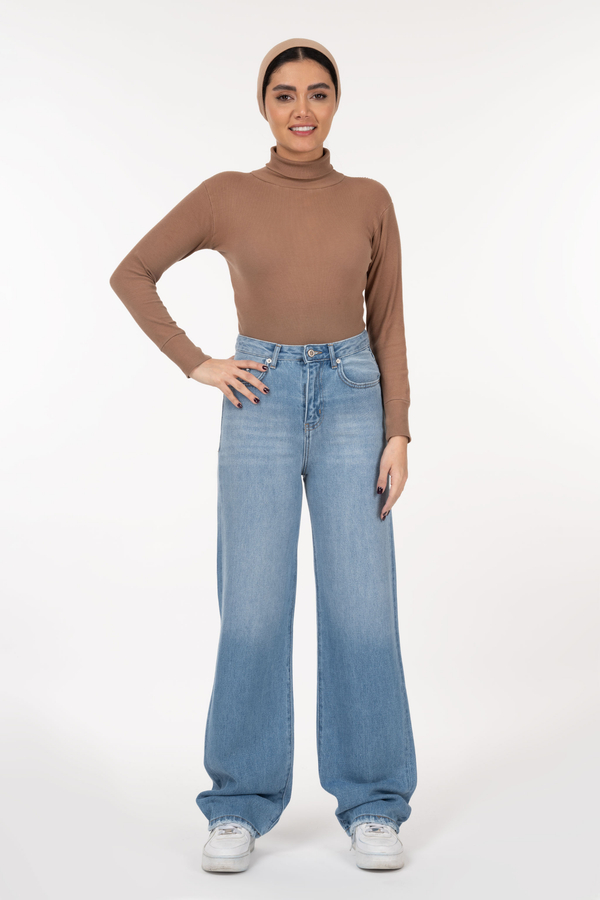 خرید  شلوار جین زنانه نیم بگ آبی روشن جک پات ریزشی رویال جین royal jeans 