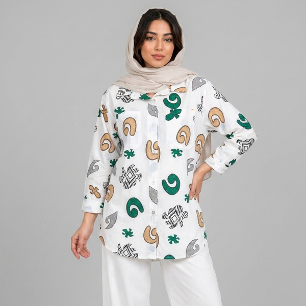 مانتو زنانه لینن طرح دار پازل کد 205