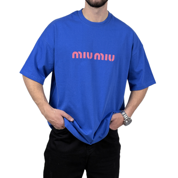 تیشرت آستین کوتاه مردانه دونخ آبی مدل MIU MIU