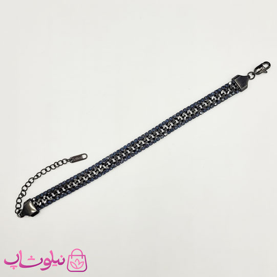 دستبند زنانه ترکیب کارتیه و تنیسی مشکی سرمه ای کد 650