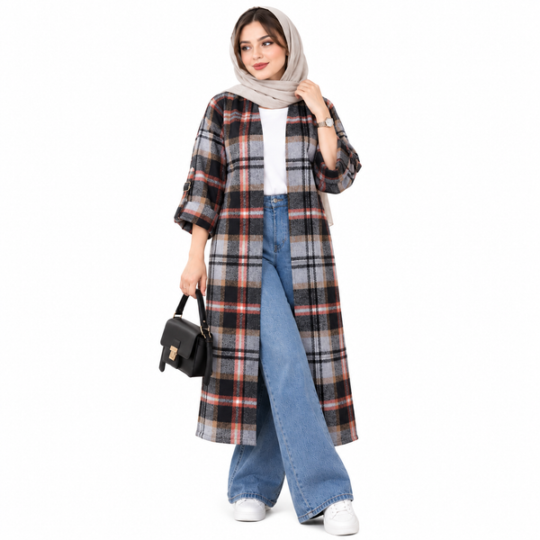 مانتو اسپرت چهارخونه پشمی پاییزه