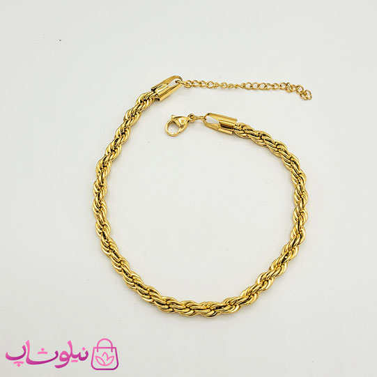 خرید پابند زنانه طنابی استیل طلایی عرض 5 میل