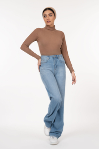 شلوار جین زنانه نیم بگ آبی روشن جک پات ریزشی رویال جین royal jeans