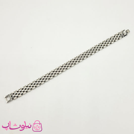 خرید دستبند مردانه زنانه استیل طرح رولکس نقره ای