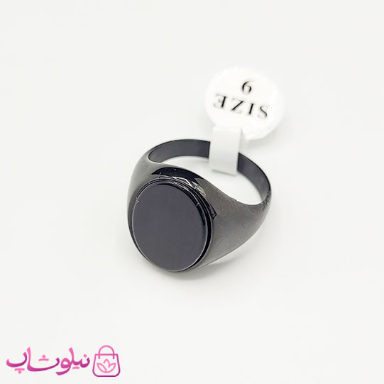 خرید  انگشتر مردانه استیل فول مشکی با سنگ دایره ای کیفیت مستر 