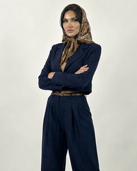 ست کراپ کت و شلوار بگ دو پیلی زنانه سورمه ای ریچ کت مزون (جنس کرپ باربی)  (8737)