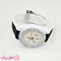 ساعت امگا سواچ moonswatch با بند رابر زنانه مردانه رنگ سفید مشکی کیفیت مستر کد 3750