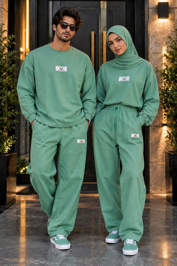 خرید ست دورس و شلوار بگ دو نخ پنبه (Oversize) رنگ سبز 