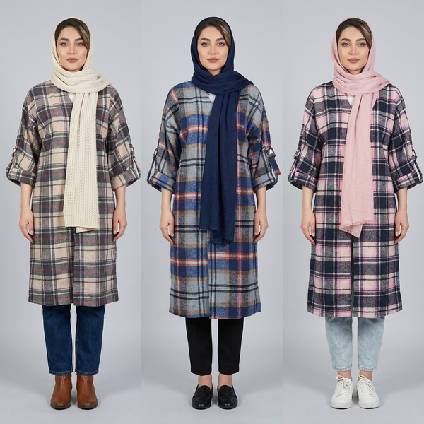 مانتو اسپرت چهارخونه پشمی پاییزه