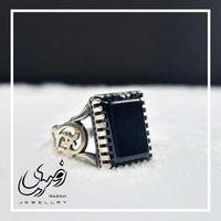 خرید انگشتر مردانه نقره روس با سنگ عقیق مشکی 