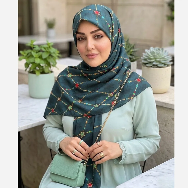 خرید روسری نخ کاستوم طرح جواهر قواره بزرگ 140 سانتیمتر 