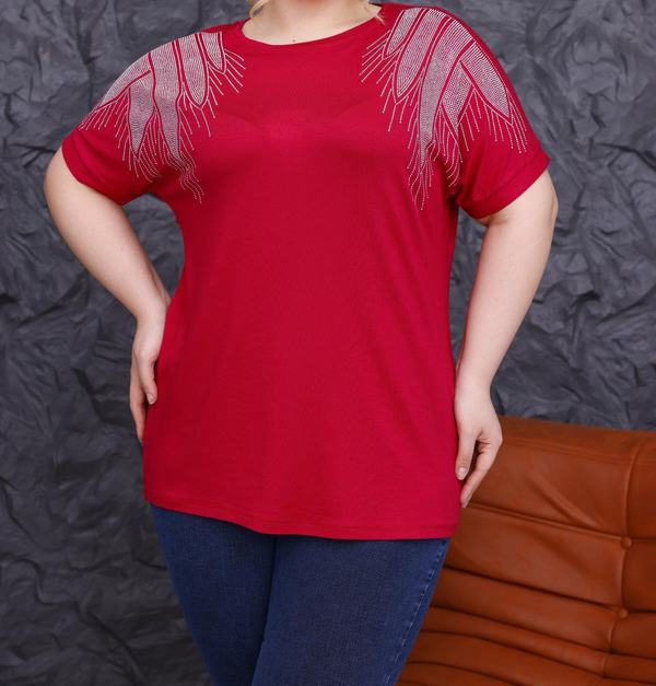 بلوز زنانه ویسکوز نگین دار طرح بال فرشته کد 55