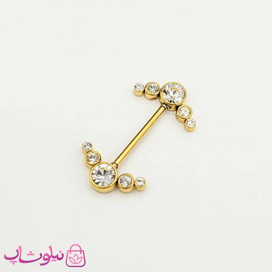 خرید  پیرسینگ سینه (نیپل) طلایی نگیندار 