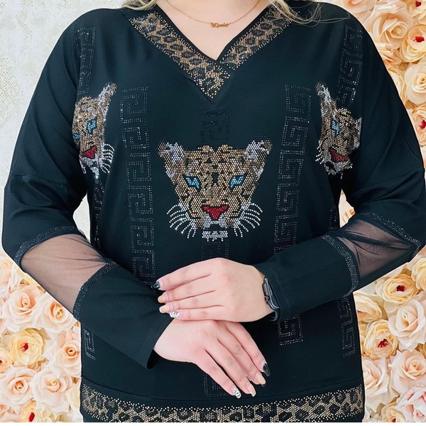 بلوز مجلسی زنانه پلنگی سنگ کریستال ترک