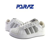 خرید کفش اسپرت زنانه و پسرانه برند آدیداس مدل سوپر استار Adidas سفید طوسی 