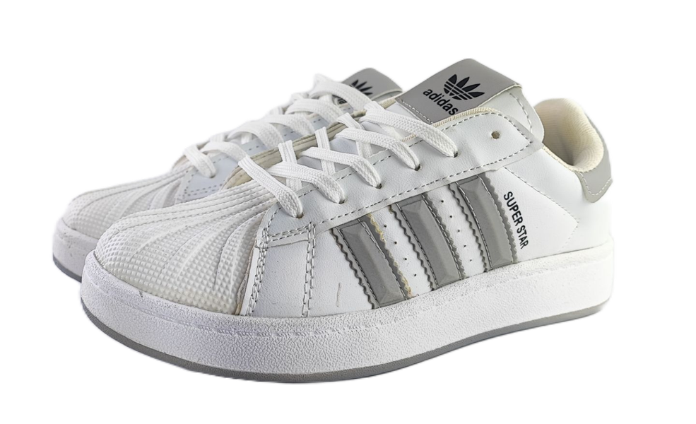 کفش اسپرت زنانه و پسرانه برند آدیداس مدل سوپر استار Adidas سفید طوسی کد 114