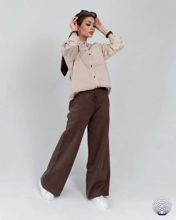 شومیز زنانه لینن کرمی روشن H&M