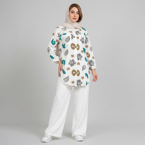 مانتو زنانه لینن طرح دار پازل کد 205