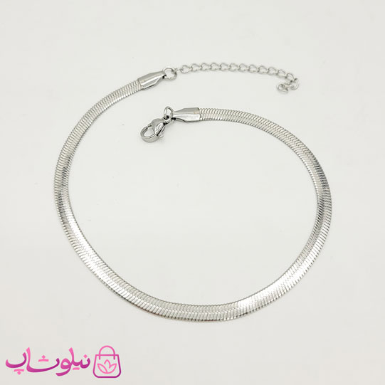 خرید  پابند دخترانه استیل مدل زنجیر ماری نقره ای 