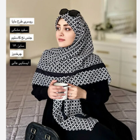 خرید روسری نخ طرح مایایه سفید مشکی دوردوز ابعاد 140 در 140 