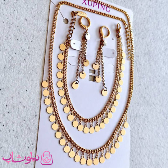 خرید  سرویس زنانه ژوپینگ مدل پولکی (آویزهای دایره) 