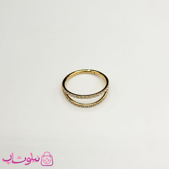 خرید  پیرسینگ گوش یا بینی استیل طلایی رنگ دولاین نگیندار 