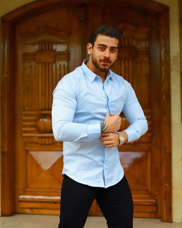خرید  پیراهن مردانه اسپرت رنگ آبی آسمونی دوشین اعلا یقه snt 