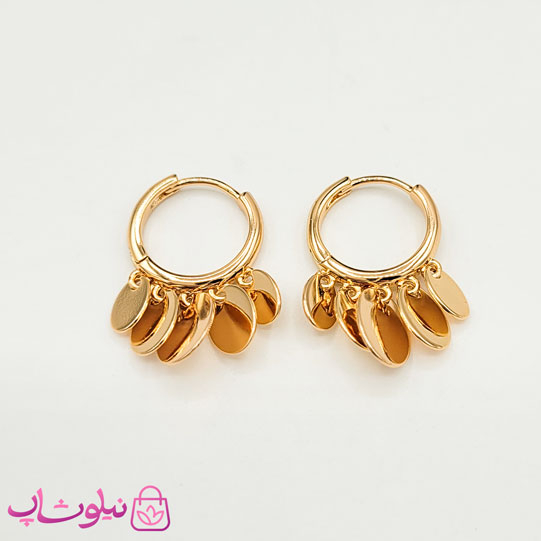 خرید  گوشواره آویز دخترانه ژوپینگ مدل سکه ای (پولکی) طلایی رنگ 