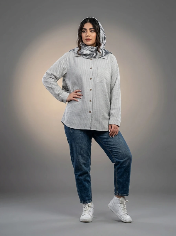شومیز راه راه زنانه لینن ۱۰۰٪ نخی | شومیز بیسیک تابستانی