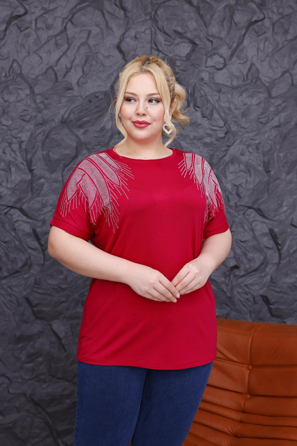 بلوز زنانه ویسکوز نگین دار طرح بال فرشته کد 55